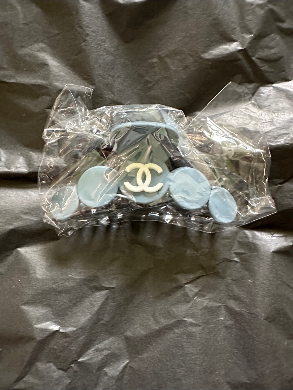 Black and Light Blue CC Logo Resin Hair Claw